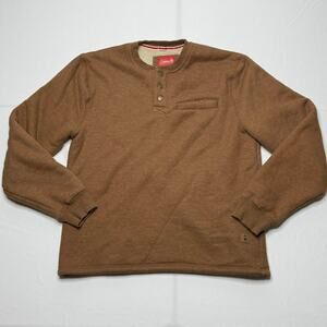 Coleman Sherpa Lined Henley Pullover L Brown Cotton Blend Fleece